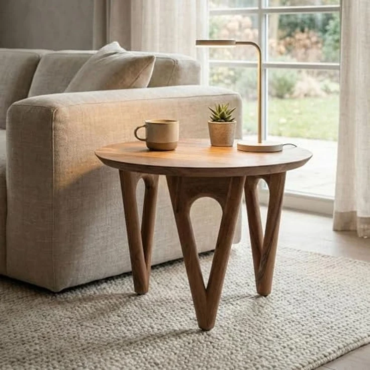 FINEBUY Couchtisch FB114354 Wohnzimmertisch 60cm Massivholz Sofatisch Rund Loungetisch (Natürliche Holzoptik mit warmer Ausstrahlung), Massive Verarbeitung für langlebige Stabilität – Bild 2