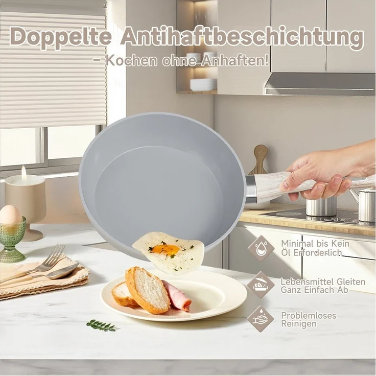 HOMELUX Pfannen-Set Pfanne 20/24/28 cm, 3tlg Bratpfanne, Pfanne Induktion, Aluminium (3-tlg, Pfannenset), Indukion – Bild 2