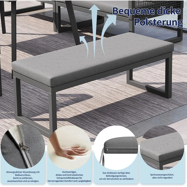 Merax Gartenmöbel Set mit Sitzkissen & Rückenkissen, Garten-Lounge-Set, Garten Loungesessel für 6-8 Personen, SetHandgeflochtene PE-Rattan Polstergruppe, Grau – Bild 6