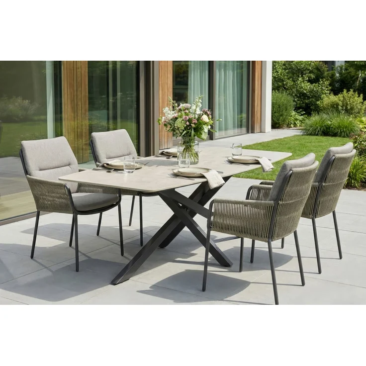 Armlehnstuhl Concord Gartenstuhl mit Polster Balkonstuhl Rope Taupe – Bild 8