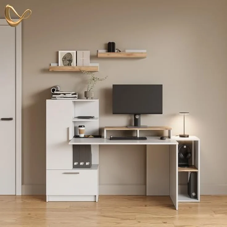 Livinity® Schreibtisch Lorena, Weiß, 150 x 120.1 cm mit 2 Türen aus Spanplatte – Bild 2