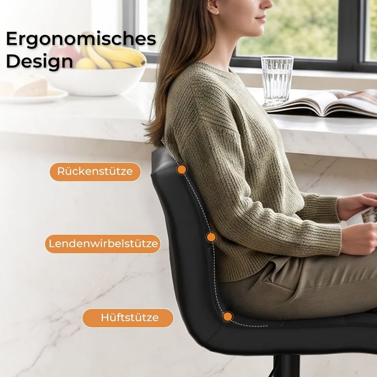 Botifly 2er Set Barhocker Schwarz Kunstleder, Höhenverstellbar 60-80cm, 360° Drehbare Barstühle mit Fußstütze, SGS-zertifizierte Gasdruckfeder, für Küche, Bar & Theke – Bild 2