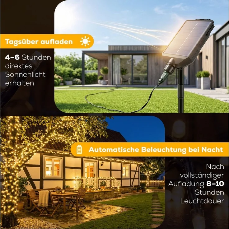 Salcar LED Solarleuchte LED Lichterkette Außen Solar Gartenleuchte Terrasse Balkon Party, Warmweiß, 24,6m 480er LED mit Fernbedienung, 13 Modi, Wasserdichte – Bild 2