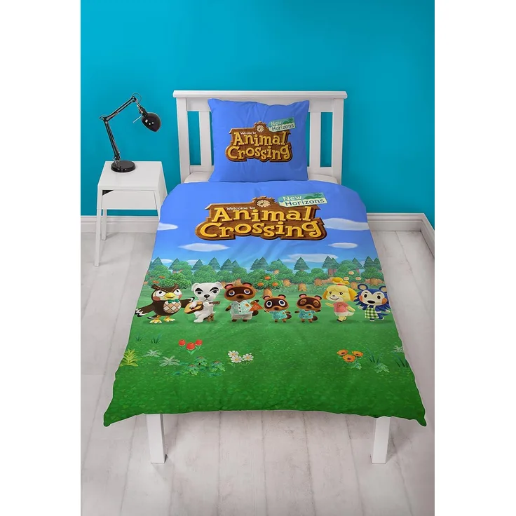 Animal Crossing Wende-Bettwäsche Set 135x200 80x80 cm 100% Baumwolle Linon