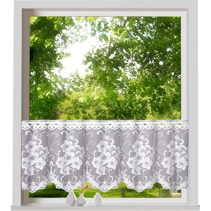 Weckbrodt Scheibengardine Mantua (1 St), Stangendurchzug, halbtransparent, Jacquard, Bistro, Jacquard, strukturiert, floral, geblümt, Gardine, Store – Bild 5