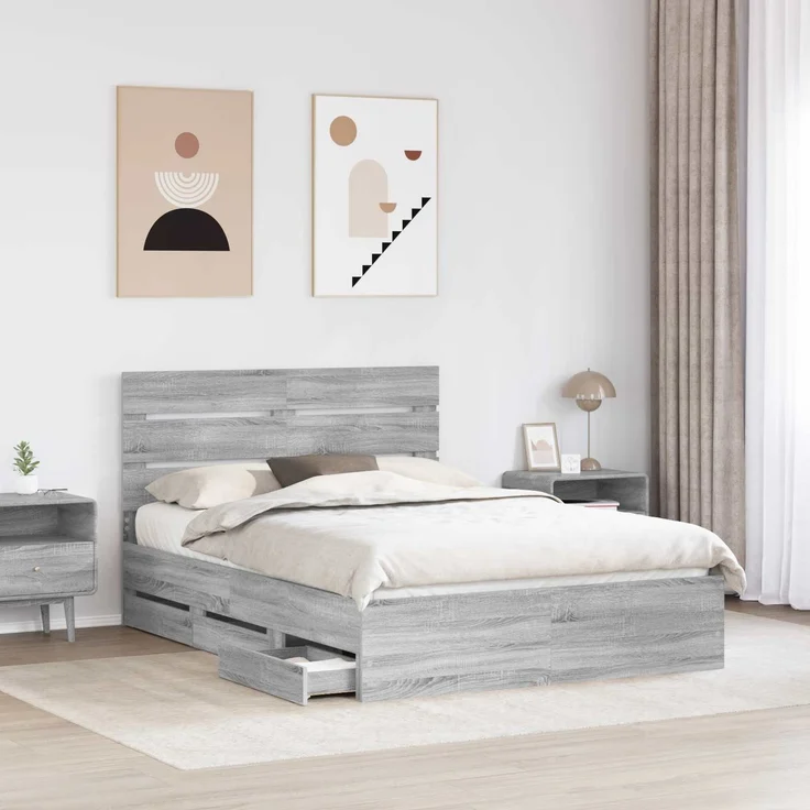 vidaXL Bettrahmen Sonoma-Grau 150 x 200 cm Ingenieurs Holz 3411827 – Bild 3