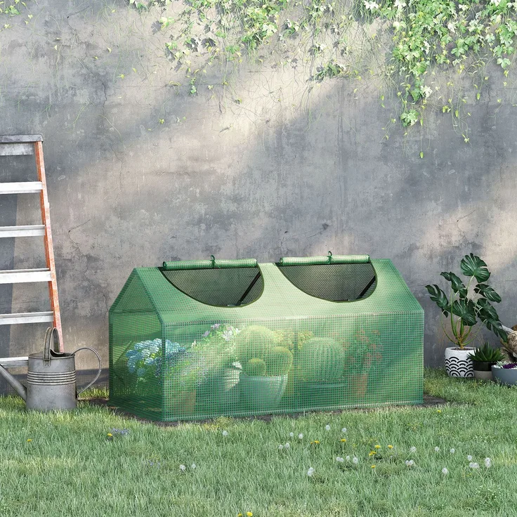 Wohnora-Mini-Gewächshaus mit 2 aufrollbaren Fenstern, hochdichter PE-Folie (140 g/m²), 120 x 60 x 60 cm, dunkelgrün,H 600cm x T 740cm x B 600cm