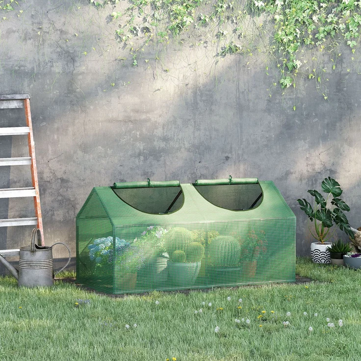 Wohnora-Mini-Gewächshaus mit 2 aufrollbaren Fenstern, hochdichter PE-Folie (140 g/m²), 120 x 60 x 60 cm, dunkelgrün,H 600cm x T 740cm x B 600cm – Bild 1
