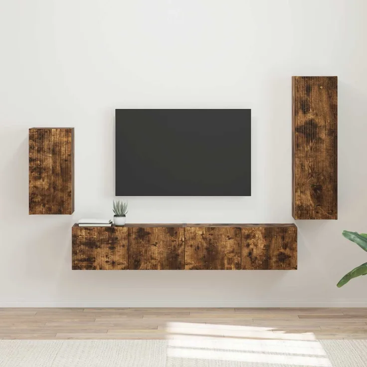TV-Schrankset 4 pcs, Lowboard TV Geräucherte Eiche Holzwerkstoff