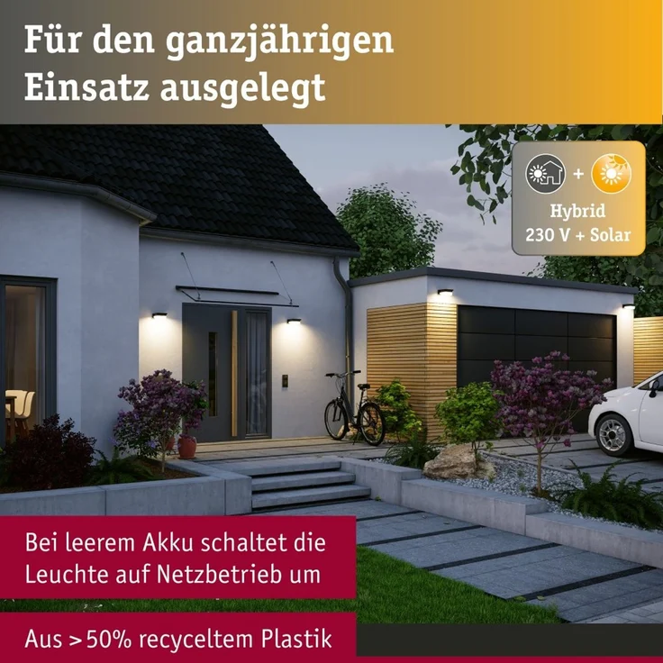 Paulmann 95748 Hybrid 230V + Solar Wandleuchte Isleen House IP44 Warmweiß – Bild 6