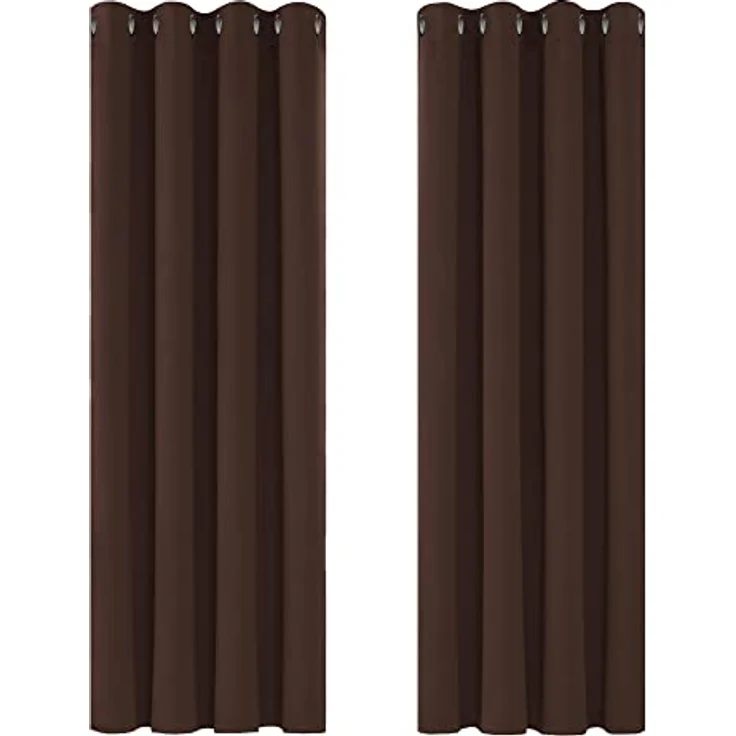 Deconovo Vorhang Blickdicht mit Kälteschutz Gardinen Kinderzimmer Verdunkelungsvorhang, 220x140 cm(HöhexBreite), Dunkelbraun, 2er Set – Bild 2