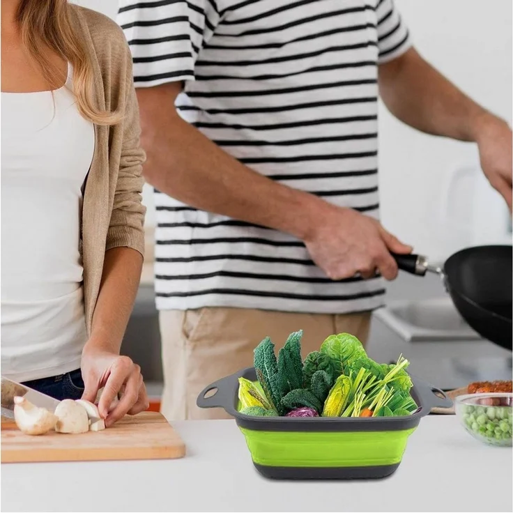König Design Küchensieb Seiher 2er Set Faltbares Küchensieb Nudelsieb, Silikon / Kunststoff, (Set, 2-St, 2 Größen), Seiher Sieb, Küche Silikon Klappbar Abtropfsieb Nudelsieb – Bild 2