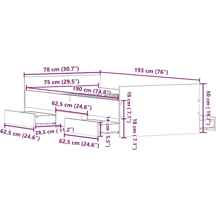 vidaXL Bettrahmen Schwarz Eichen-Optik 193 x 78 x 50 cm Holzwerkstoff 3329308 – Bild 11
