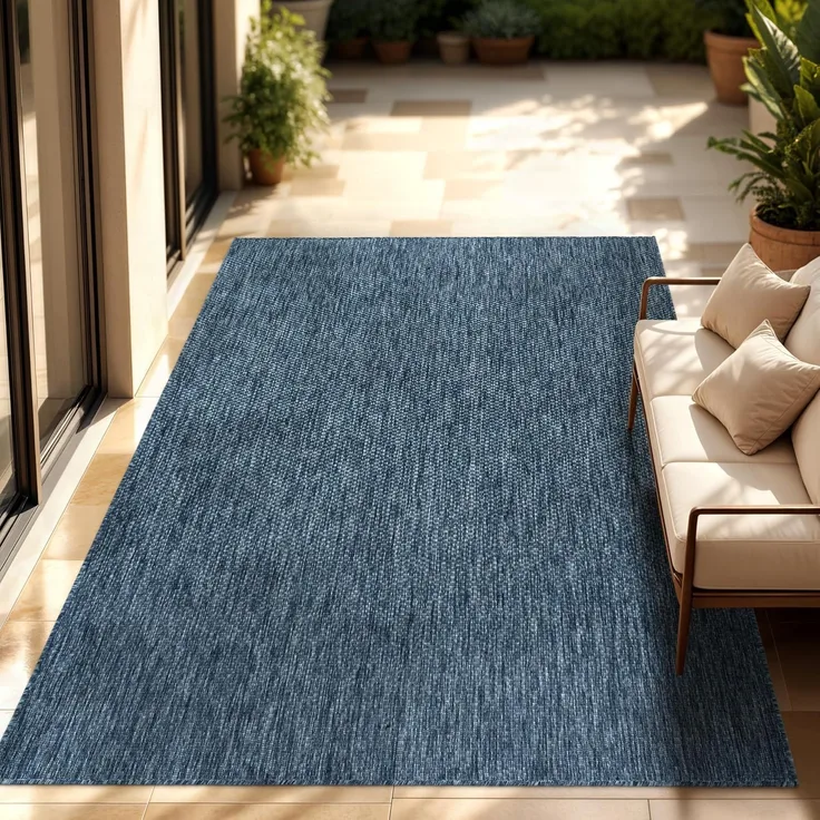 Paco Home Outdoor Teppich Wetterfest Wohnzimmer Balkon Küchenteppich Flachgewebe Sisaloptik Meliert Einfarbig, Grösse:200x280 cm, Farbe:Blau