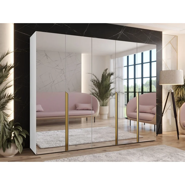 Kleiderschrank Veluna III 250 (Farbe: Weiß / Weiß + Gold) – Bild 2