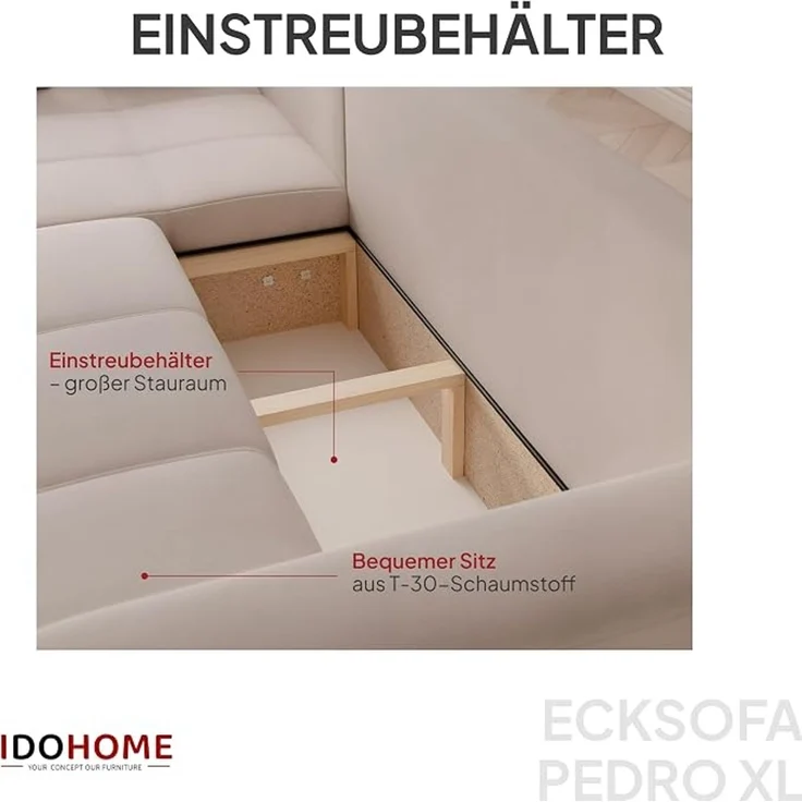Modernes Ecksofa in L-Form (mit Stauraum und Schlaffunktion); bietet Platz für vier Personen. – Bild 4