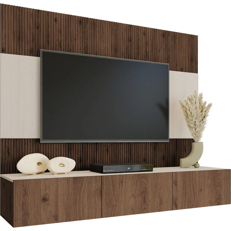 Wohnwand Deromi III, Griffloses Öffnungssystem (Farbe: Eiche Okapi + Travertin) – Bild 3