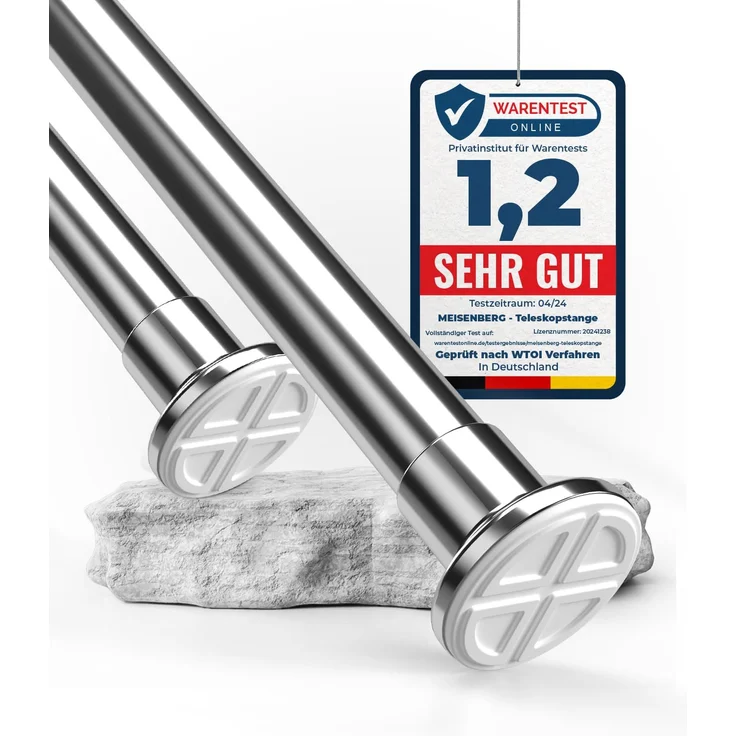 MEISENBERG Teleskopstange Vorhang - Silber, Ø 25 mm - Gardinenstange ohne Bohren - Duschstange zum Klemmen - Spannstange für Vorhänge, Dusche, Türöffnungen und Kleiderschrank (70-120cm)