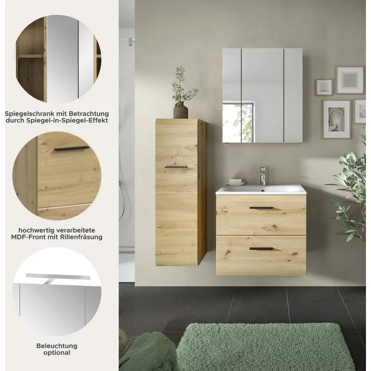 Badkombination (B/H/T: 105x185x46 cm) in Artisan Oak Nachbildung und Artisan Oak Nachbildung – Bild 8