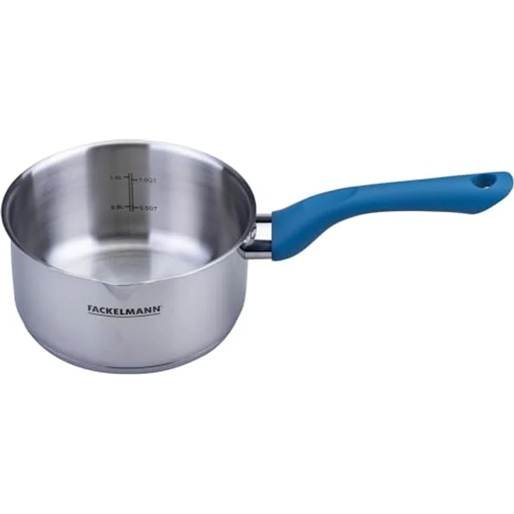 Fackelmann Kasserolle Essential Ø 16 cm, Edelstahl, ergonomischer Bakelit-Griff, für alle Herdarten geeignet, 1,5 L, Blau – Bild 1