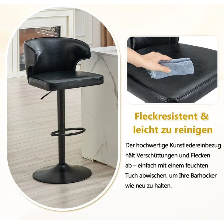 2er Set Barhocker mit Lehne Höhenverstellbar, 360° Drehbar Barstuhl mit Großem Sockel & Fußstütze, Modern Küchenhocker für Bar Küche Theke (Nur Stühle)--Schwarz3--49.7x45x110cm--YOUDENOVA – Bild 8