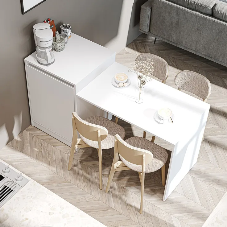 Roomart Kücheninsel MILANO mit Esstisch & Stauraum – Küchentisch & Küchenschrank – 160×85×60 cm – platzsparend & modern • Weiß