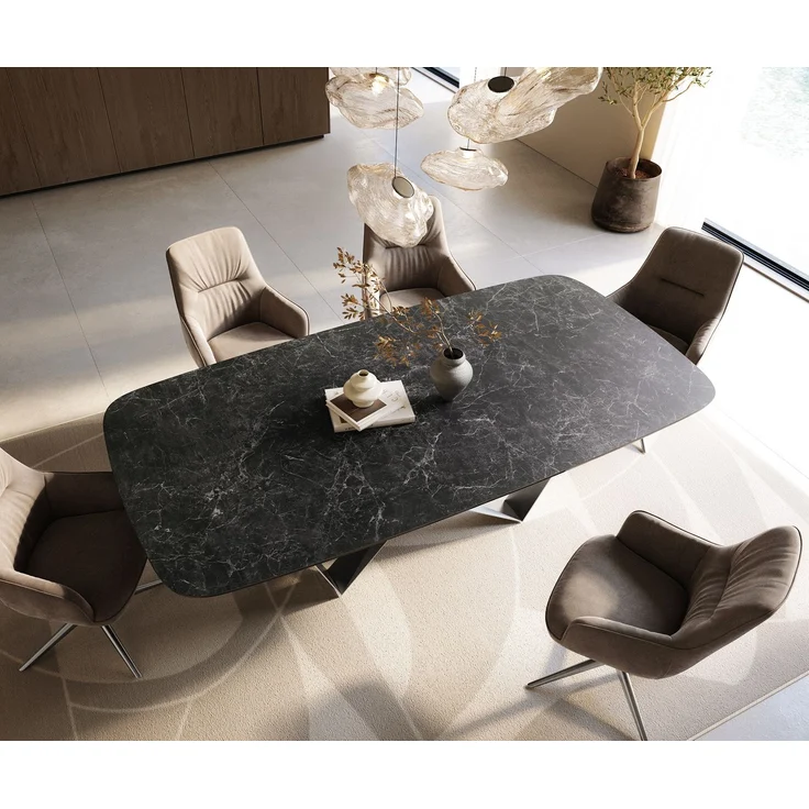 Esstisch Edge Boot 240x120 cm Keramik Laminam® Nero Greco Anthrazit Spider Flachstahl Edelstahl – Bild 4