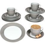 18tlg Kaffeeservice Variant Grau Porzellan 6 Personen Tassen Untertassen Teller
