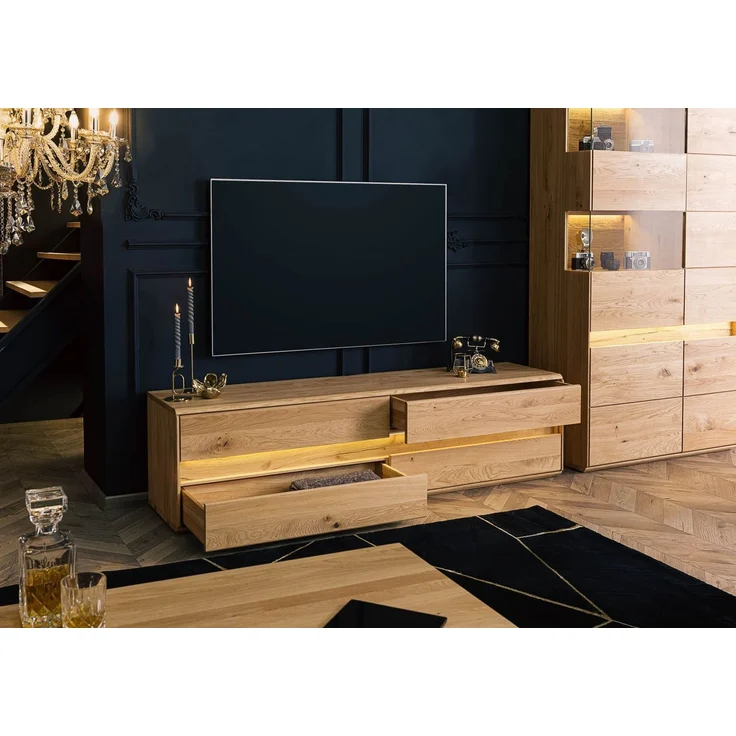 TV-Board Wildeiche inkl. LED 184x43,5x47,5 natur geölt CARDIFF #141 – Bild 4