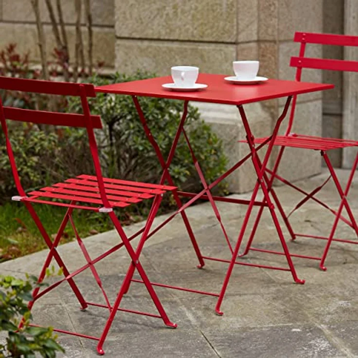 Oviala Bistrotisch Rome, quadratisch, 60x60 cm, aus Stahl, rot, klappbar, für 2-4 Personen – Bild 6