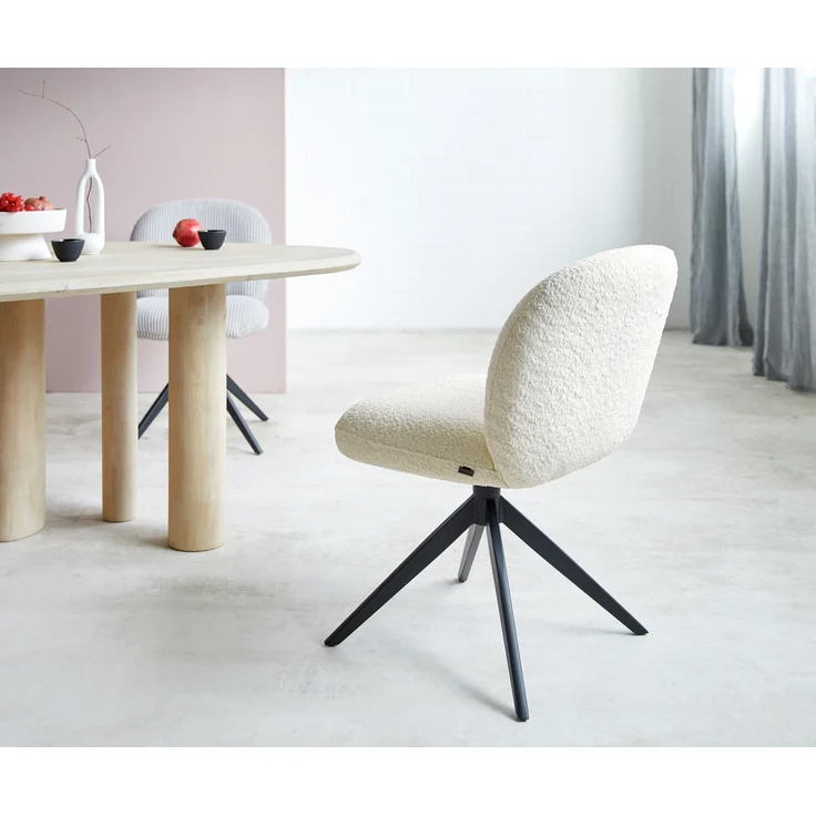 Drehstuhl Nube-Flex Bouclé Weiß Kreuzgestell breit Schwarz 360° drehbar Taschenfederkern – Bild 5