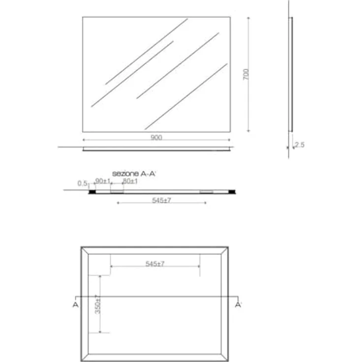 KIAMAMI VALENTINA Badezimmerspiegel 90x70 cm umkehrbar, elegantes rechteckiges Design mit hellgrauer ABS-Kante und stabilem Unterstützungsrahmen – Bild 5