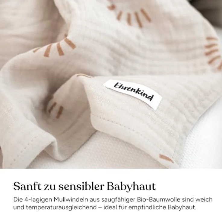 Ehrenkind Spucktuch Mulltücher-Set aus saugfähiger Musselin Bio-Baumwolle, (Sprucktücher Baby im 4er Set, Musselintücher Baby 70x70 cm), viele Einsatzmöglichkeiten wie Stoffwindeleinlage – Bild 6