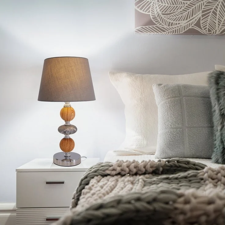 näve Tischleuchte Araga, ohne Leuchtmittel, mit Kippschalter, Material: Keramik/Textil (Baumwolle), grau/chrome – Bild 2
