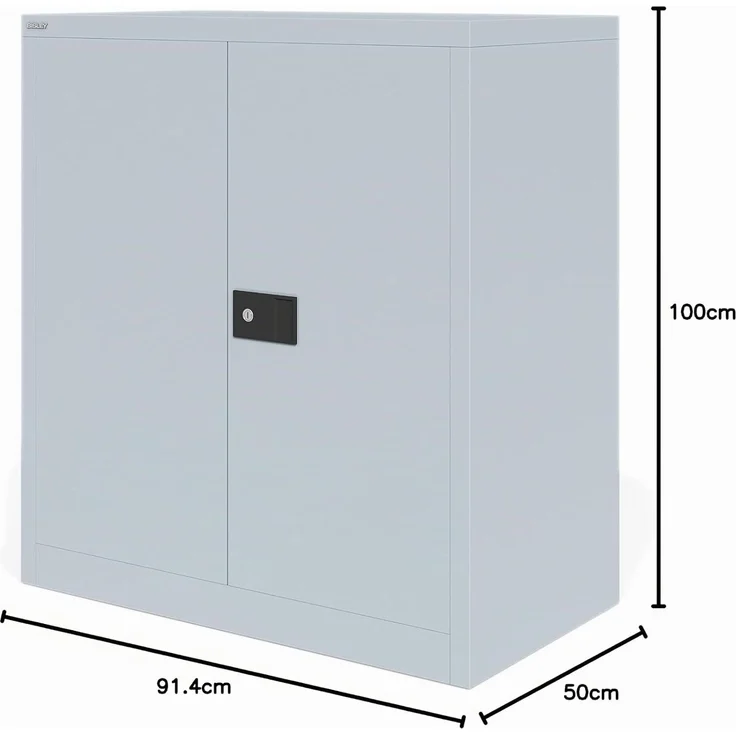 BISLEY Universal Flügeltürenschrank abschließbar - Stahlschrank mit 3-Punkt-Schloss, Tiefe: 50 cm - Werkstattschrank aus Metall mit 1 verzinkten Fachboden für 2 Reihen - Farbe: lichtgrau, HC402S1G-645 – Bild 3