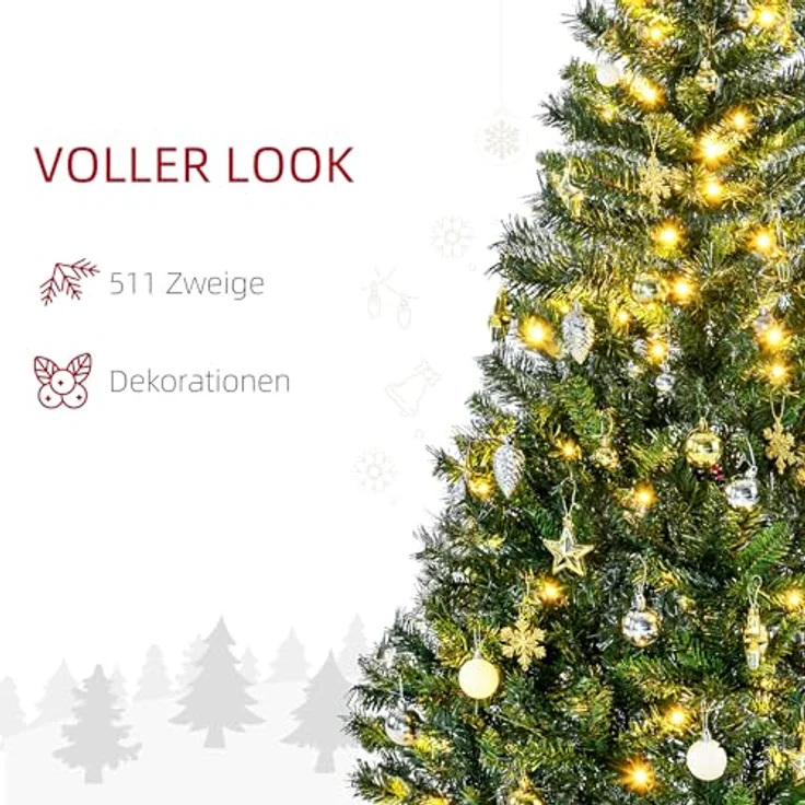 HOMCOM Künstlicher Weihnachtsbaum Tannenbaum mit Deko 120 LEDs 511 Spitzen, Tannen, 95x150 cm (BxH), grün – Bild 5