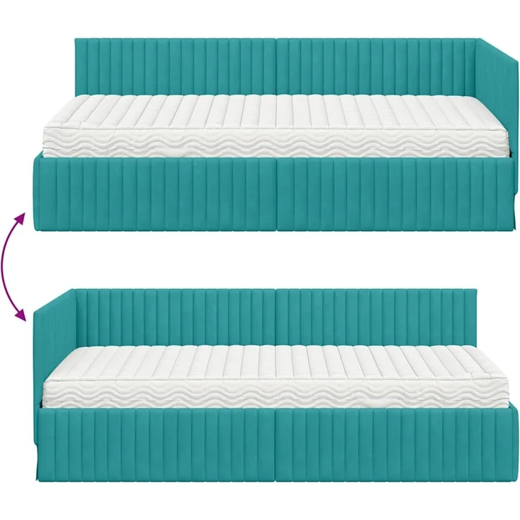 vidaXL Eckbettgestell mit Matratze mit Kopfteil 2 pcs Türkis Samt 3393826 – Bild 12