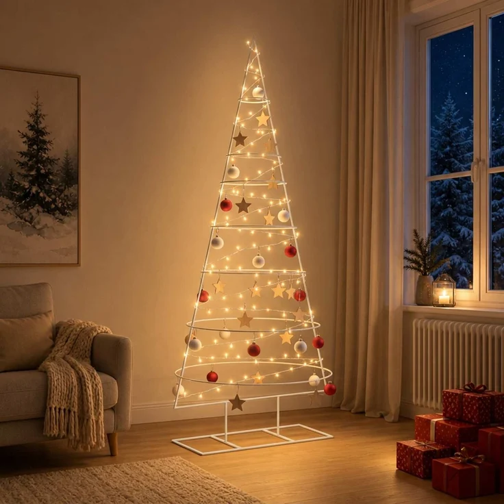 vidaXL Metall-Weihnachtsbaum mit Ständer KUOPIO 210 cm Stahl Weiß 42053803 – Bild 3