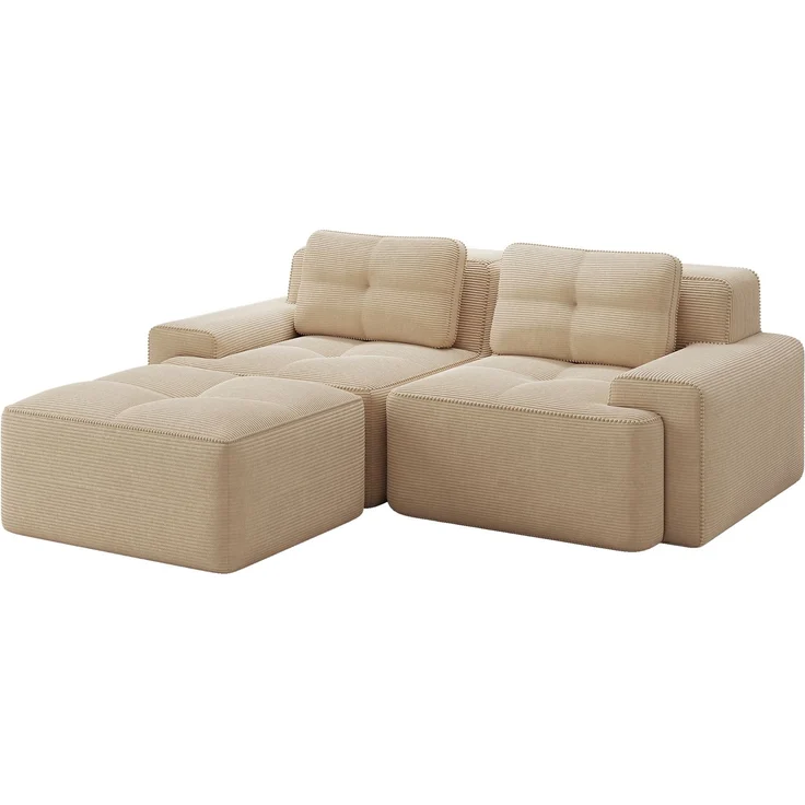 Boneless Modulsofa,Modernes L-förmiges Modulsofa für Wohnzimmer mit Tiefem Sitz bequemes Corduroy-Cloud-Sofa mit Ottoman Getuftetes Zweisitzer-Schlafsofa,Corduroy,Beige, – Bild 4