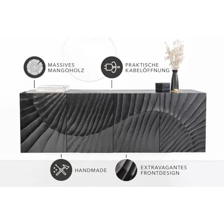 riess-ambiente Sideboard SCORPION 180cm schwarz (Einzelartikel, 1 St), Wohnzimmer · Massivholz · Mango · TV-Schrank · hängend · Industrial – Bild 7