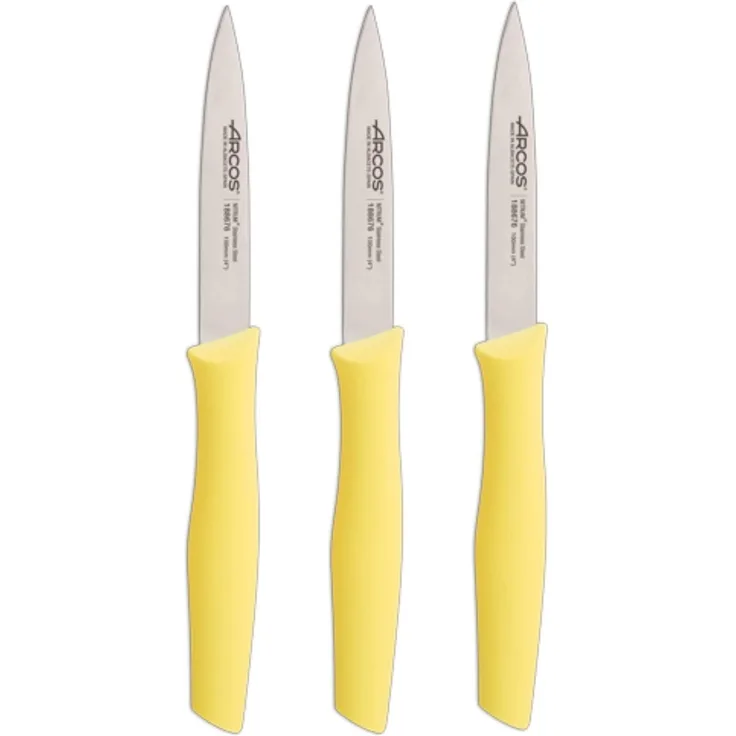 Arcos | Set 3 Schälmesser | Messer Schälmesser | Kartoffelschälermesser | Edelstahl NITRUM | Klinge 100 mm | Ökologische Verpackung | Farbe Gelb