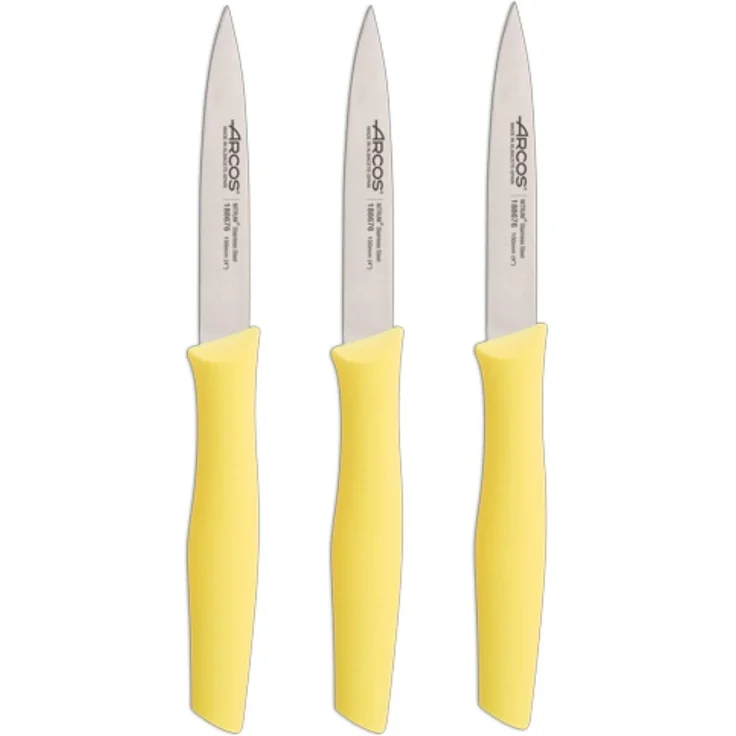 Arcos | Set 3 Schälmesser | Messer Schälmesser | Kartoffelschälermesser | Edelstahl NITRUM | Klinge 100 mm | Ökologische Verpackung | Farbe Gelb