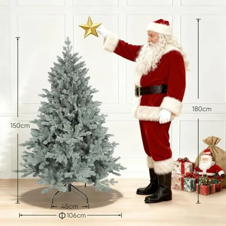 SALCAR 150 cm Künstlicher Weihnachtsbaum aus PE und unsichtbaren PVC-Spitzen, natürliche Blaugrau Tanne, Christbaum mit Schnellaufbau-Klappsystem und Metallständer – Bild 2