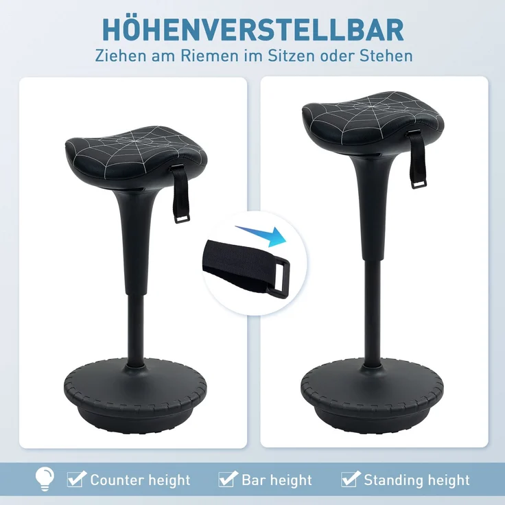 Bürohocker mit Schwenkfunktion, ergonomischer Hocker, höhenverstellbar 65,5-83,5 cm 120° schwarz schwarz--Schwarz--83.5x34x34cm--YOUDENOVA – Bild 8