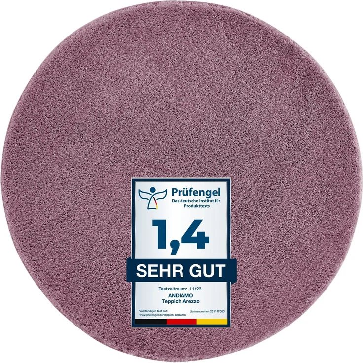 Andiamo Badematte Arezzo, Höhe 16 mm, rutschhemmend beschichtet, fußbodenheizungsgeeignet, schnell trocknend, Polyester, rund, Uni Farben, weich & kuschelig, auch in rund und als 2er Set erhältlich – Bild 1