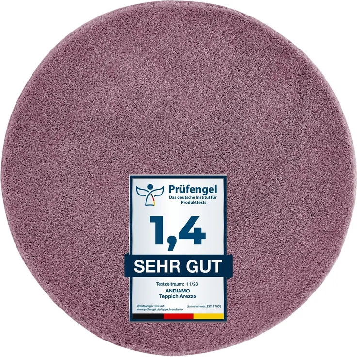 Andiamo Badematte Arezzo, Höhe 16 mm, rutschhemmend beschichtet, fußbodenheizungsgeeignet, schnell trocknend, Polyester, rund, Uni Farben, weich & kuschelig, auch in rund und als 2er Set erhältlich