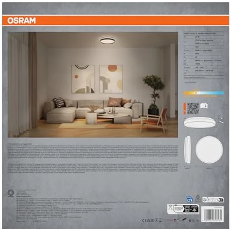 Osram Orbis Gisela LED Deckenleuchte 385mm, 24W, 3000K Warmweiß, Schwarz, Metall mit Kunststoff-Ring, IP20 – Bild 3