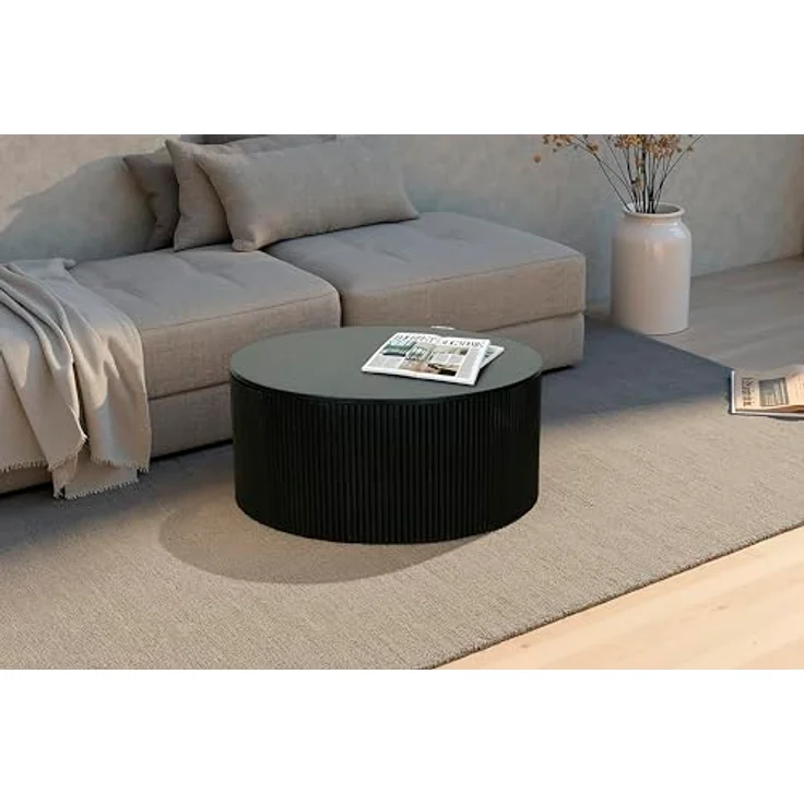 byLIVING Couchtisch Owen/Tischplatte und Gestell in schwarz/Wohnzimmertisch/Kaffeetisch/Maße: D 80, H 36 cm – Bild 2