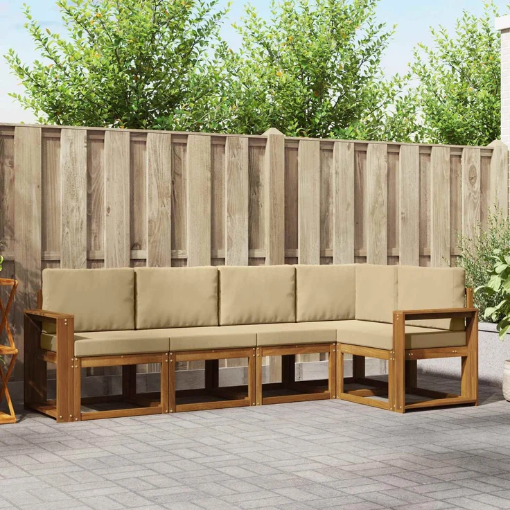 vidaXL Outdoor-Sofagarnitur 5 stk. 5-Sitzer Natur und Beige 3366401 – Bild 1