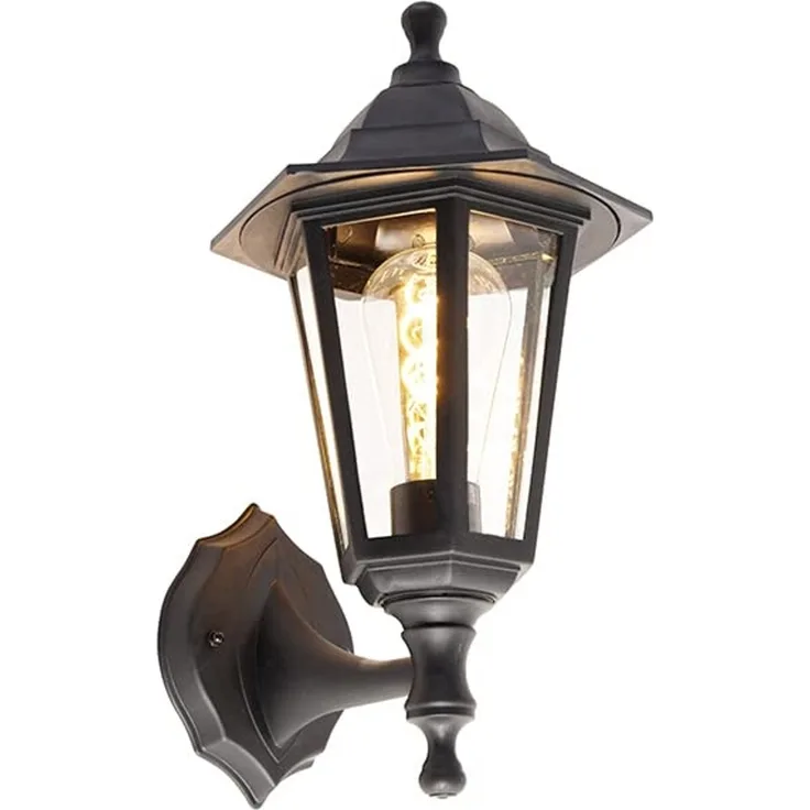 Qazqa Außen-Wandleuchte New haven, ohne Leuchtmittel, E27, Schwarz, Klassisch / Antik, Kunststoff, 1-flammig